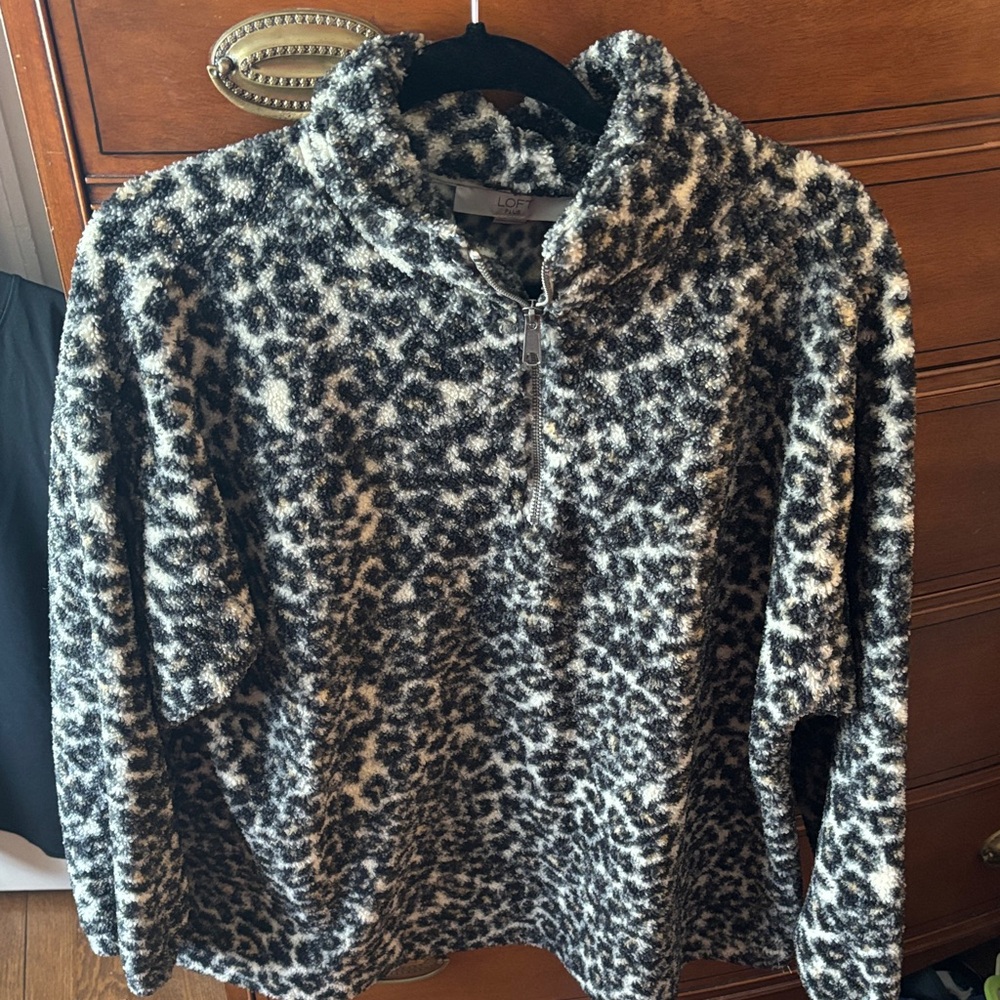 LOFT Black and Cream Leopard Print Turtleneck Sweater